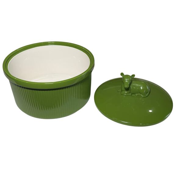 Martha Stewart Macy's Ceramic Casserole Dish Green Cow Lidded 9" Kitchen Decor - Picture 3 of 13